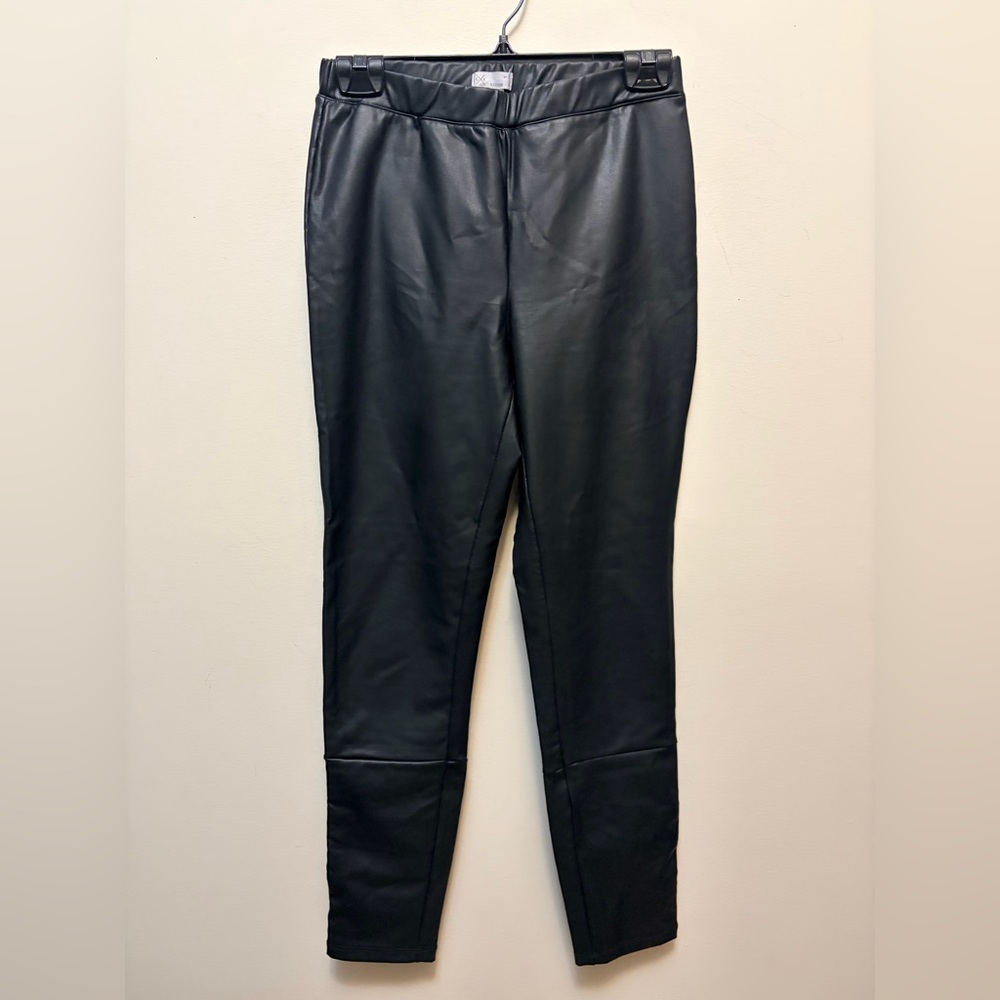 GENTLE FAWN Black Faux Leather Leggings with Lace On Bottom Outer Sides